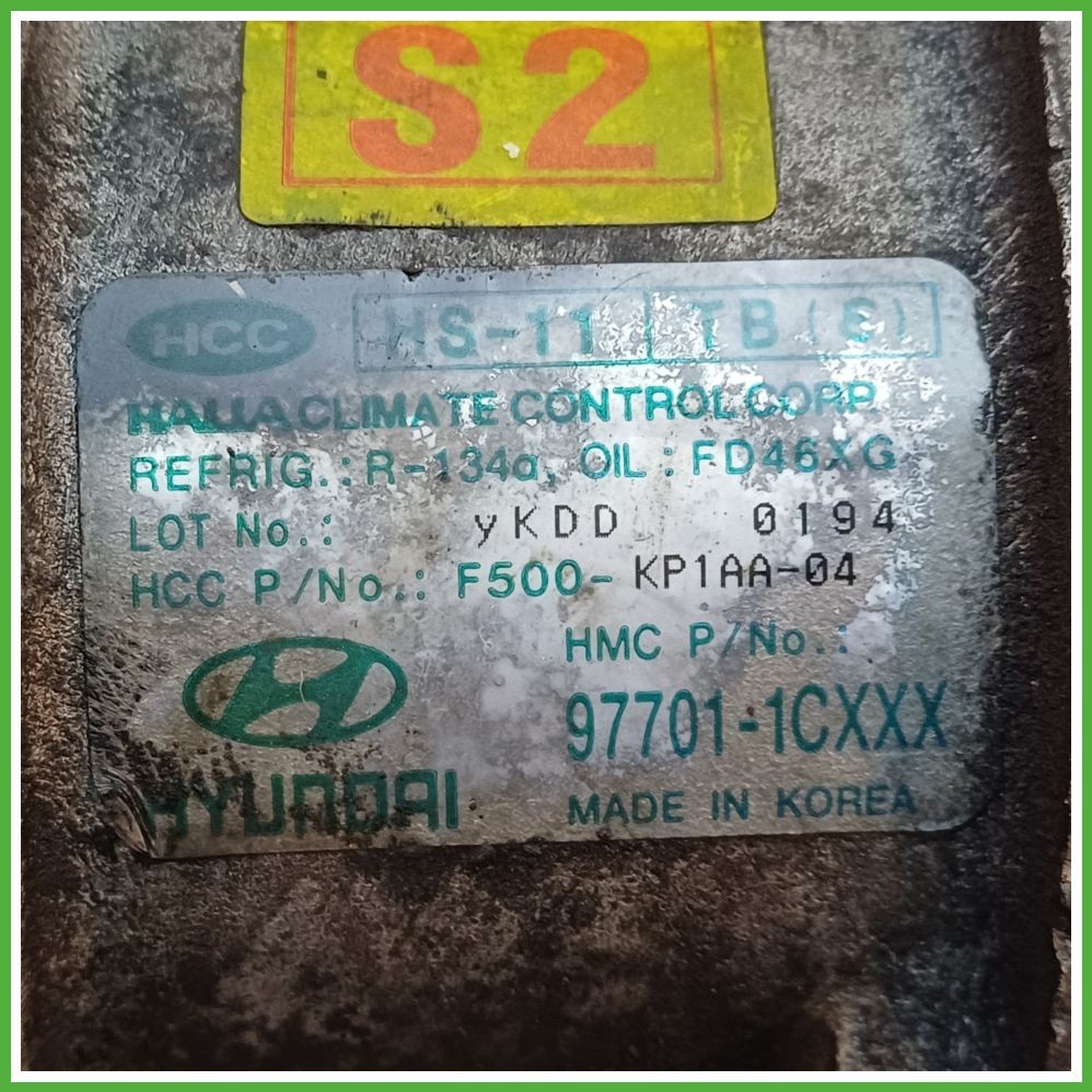 HYUNDAI GETZ 2002 2009 1.1 Compressore Clima AC Aria Condizionata HCC F500-KP1AA-04 977011C101 Originale Usato